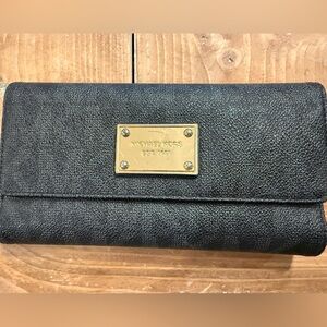 Michael Kors Black Leather Wallet with Gold Logo Plate